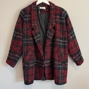 VNTG 80s-90s Japanese Plaid Mohair Style Cocoon Coat‎ -Red & Black Dark Academia